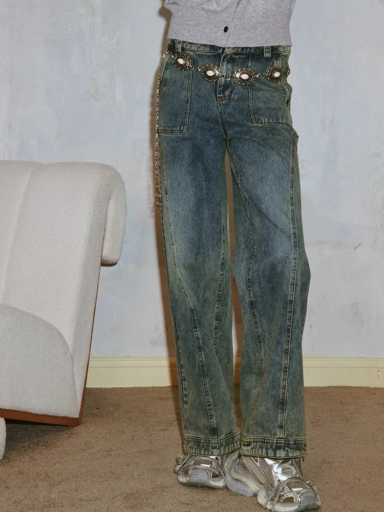 Washed straight jeans【s0000006410】
