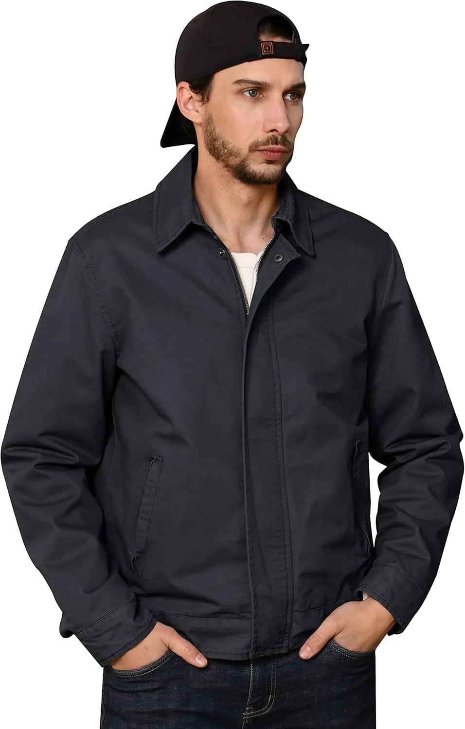 WenVen Men's Lightweight Military Cotton Jacket Casual Spring Lapel Work Coat