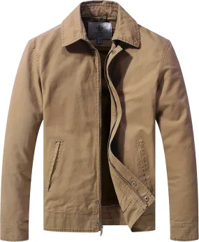 WenVen Men's Lightweight Military Cotton Jacket Casual Spring Lapel Work Coat