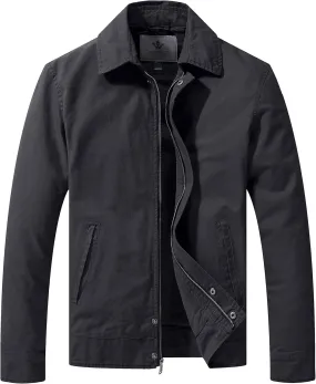 WenVen Men's Lightweight Military Cotton Jacket Casual Spring Lapel Work Coat
