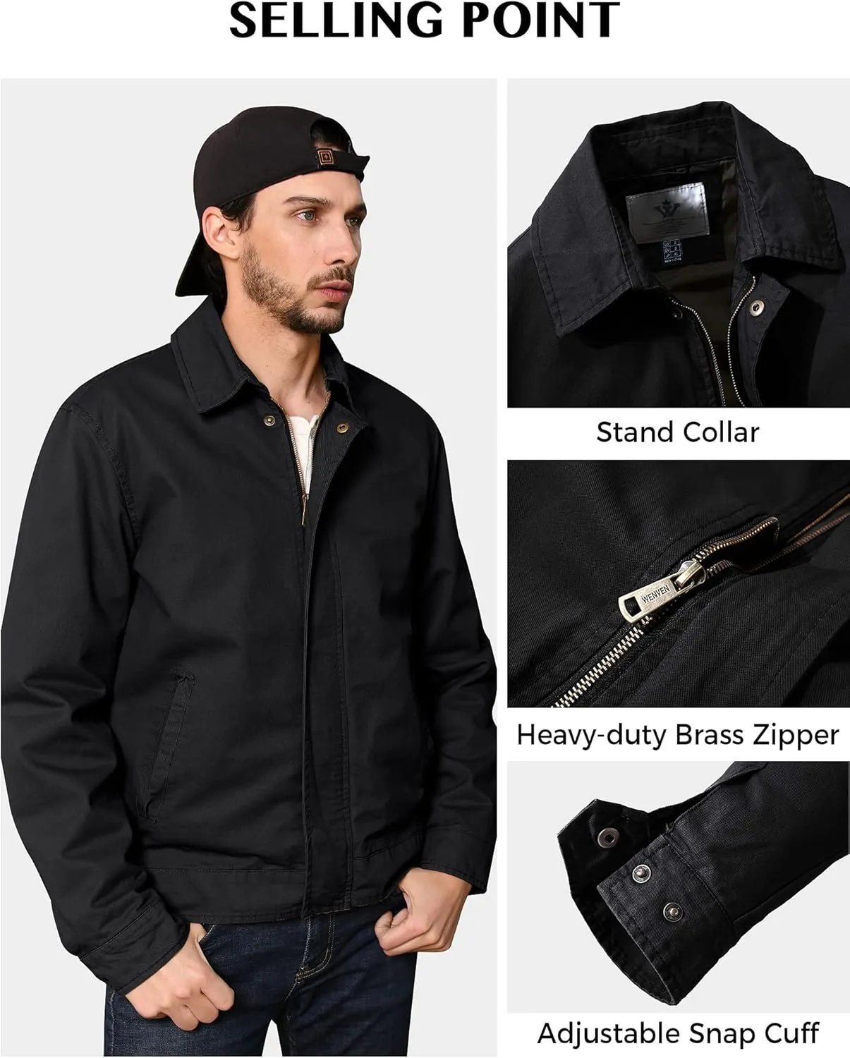 WenVen Men's Lightweight Military Cotton Jacket Casual Spring Lapel Work Coat