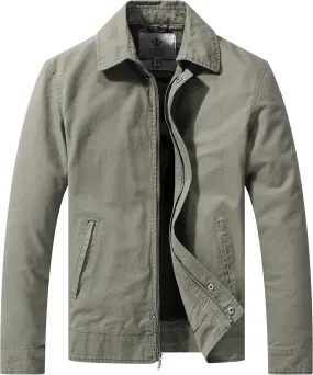 WenVen Men's Lightweight Military Cotton Jacket Casual Spring Lapel Work Coat