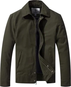 WenVen Men's Lightweight Military Cotton Jacket Casual Spring Lapel Work Coat