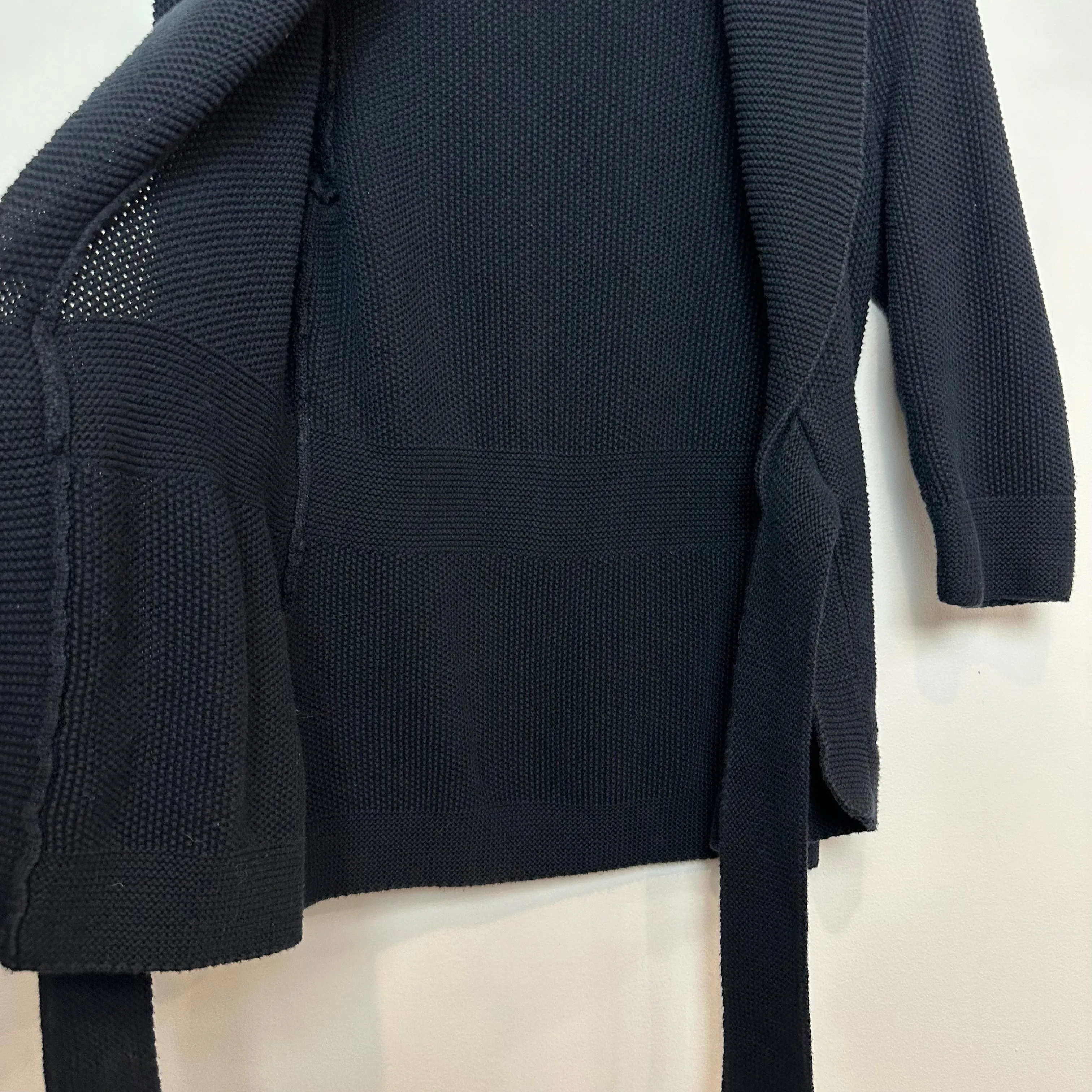 White   Warren Cotton Black Cardigan Tie Front Chunky Knit Medium