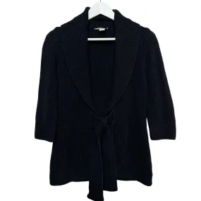 White   Warren Cotton Black Cardigan Tie Front Chunky Knit Medium