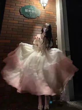 Wjczt Elegant Gradient Rose Dress Lolita Mesh