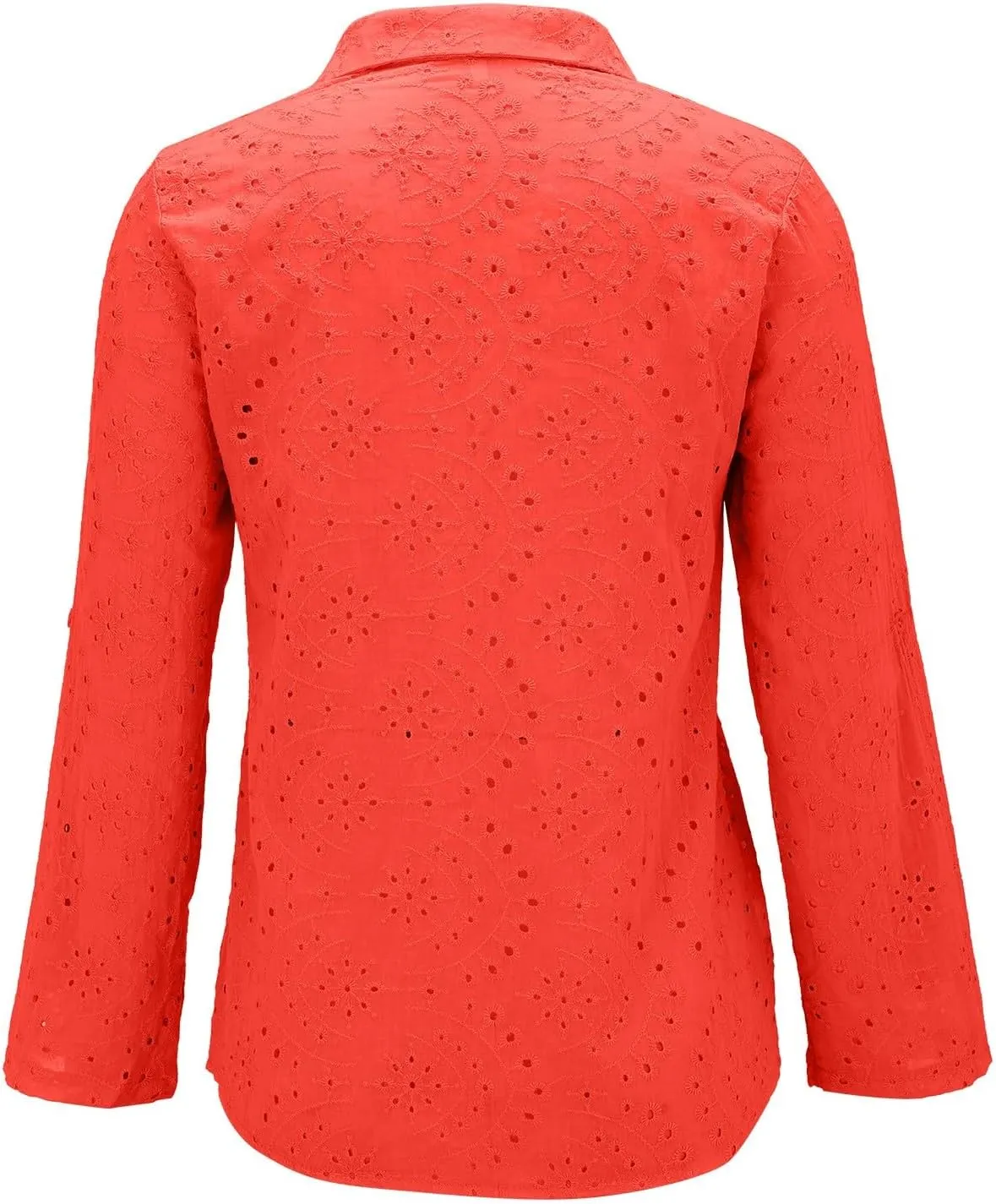 Women Button Down Shirts Summer Long Sleeve Hollow Out Lace Embroidered Blouse Casual Eyelet V Neck Cotton Linen Shirt Tops