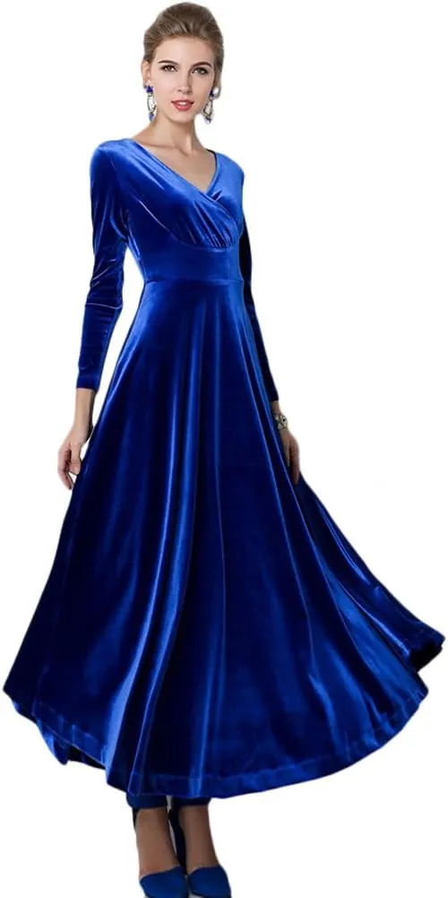 Women Elegant Velvet Long Dress Evening Party Dancing Dress Christmas Maxi Dress