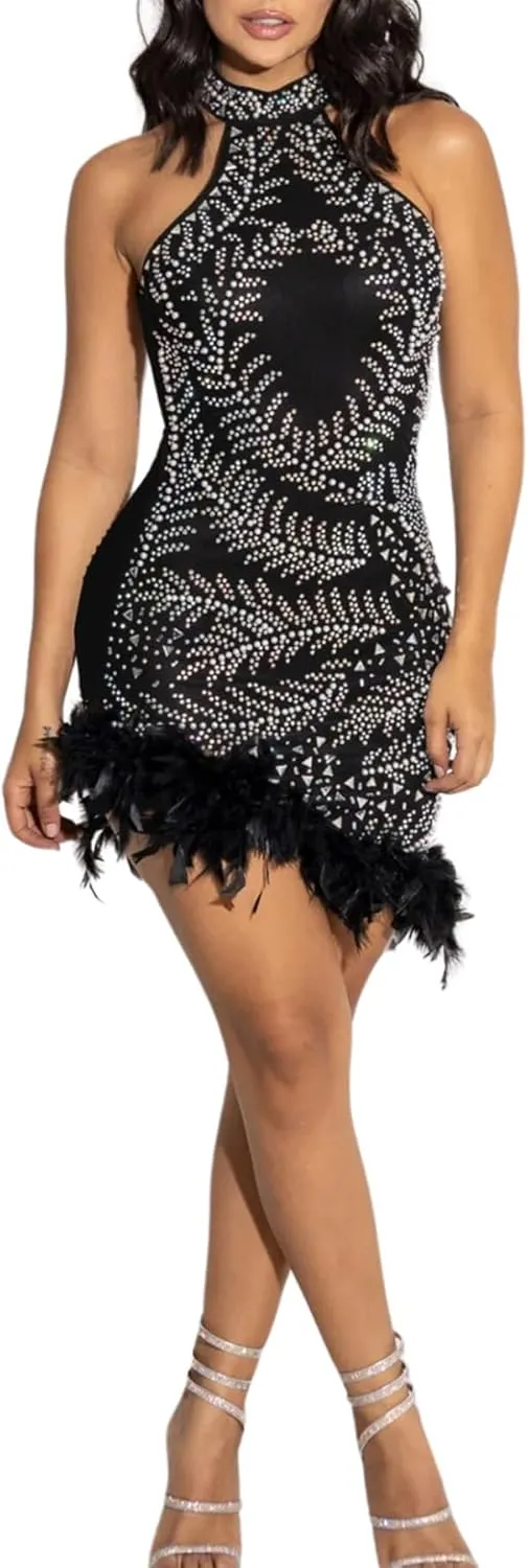 Women Sexy Elegant Sparkly Rhinestone Birthday Cocktail Party Club Night Outfit Prom Dress Evening Dress
