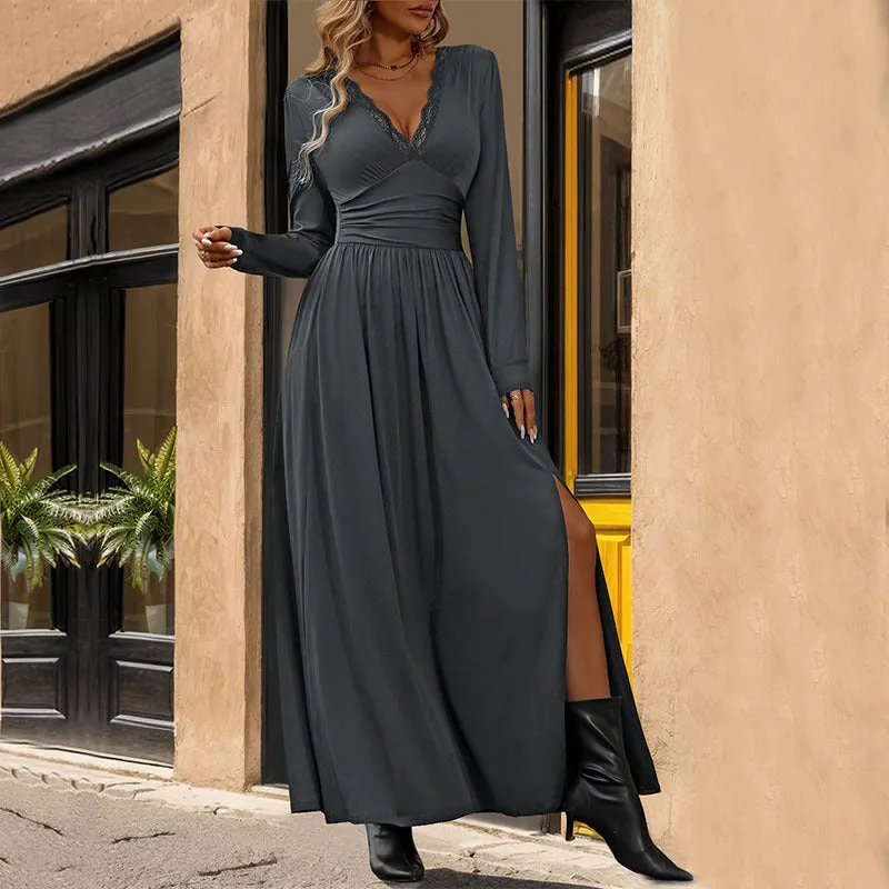 Women's Deep V-Neck Slit Slim-fitting Elegant Dress