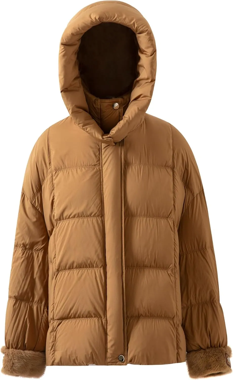 Women's Down Puffer Jacket with Hood Hooded Warm Fleece Cuffs Lightweight Full-Zip Puffer Jacket Coat