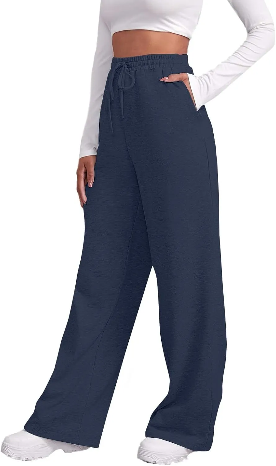 Womens Fleece Sweatpants Straight Legs Drawstring Pants Winter Sweatpants Casual Sport Workout Pants with Pockets