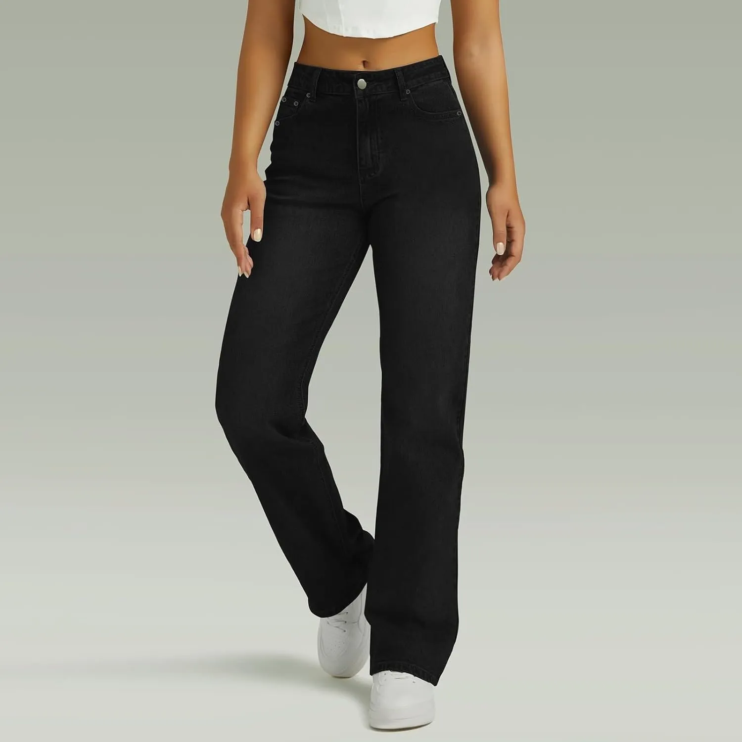 Women's High-Waisted Washed Versatile Straight Fashion Dressy Casual Jeans