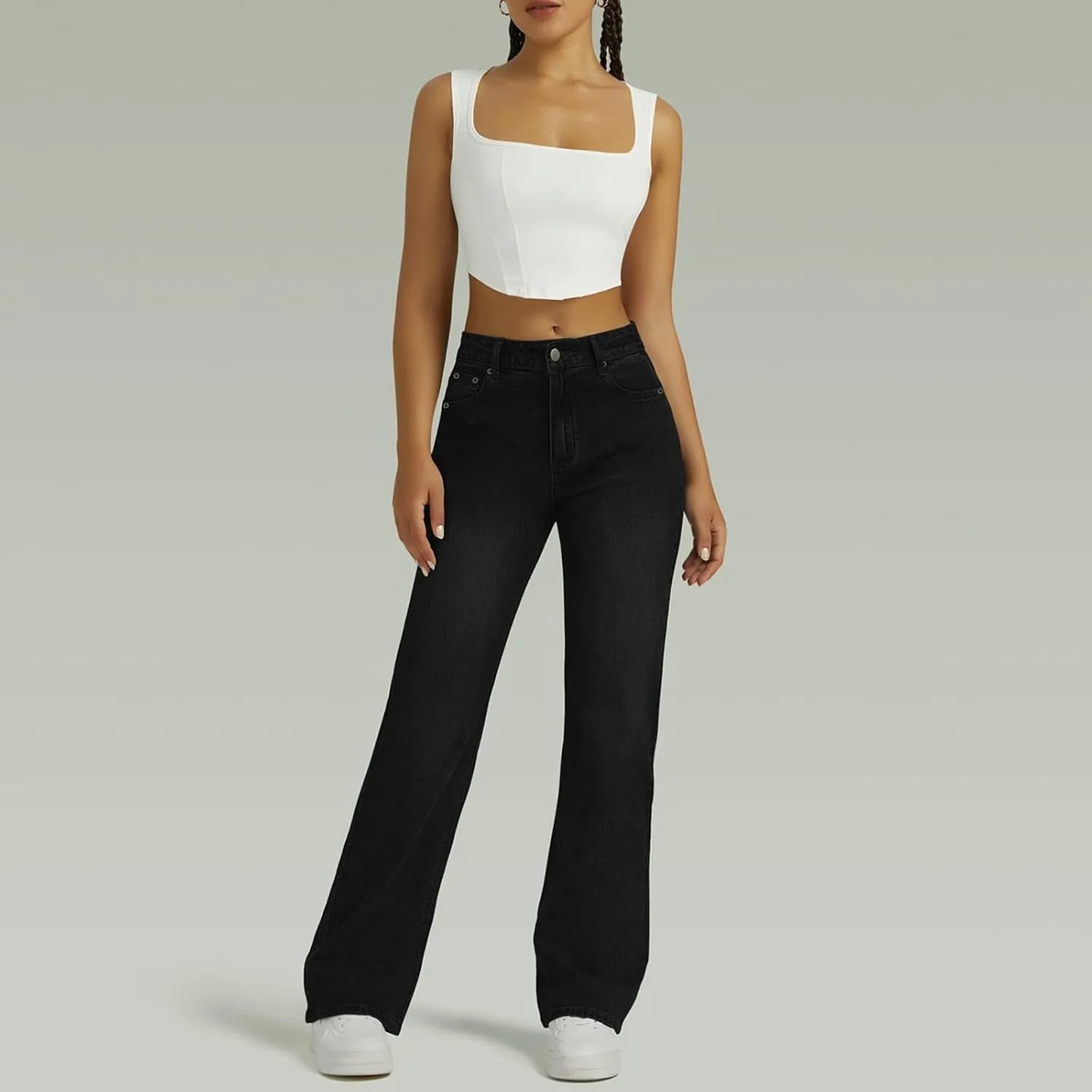 Women's High-Waisted Washed Versatile Straight Fashion Dressy Casual Jeans