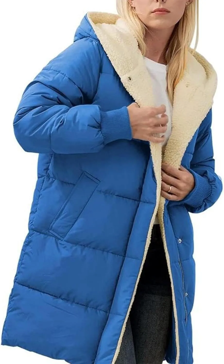 Womens Hooded Long Quilted Coat Maxi Length Long Sleeve Puffer Jacket Warm Padded Coat Thick Winter Outerwear 2024