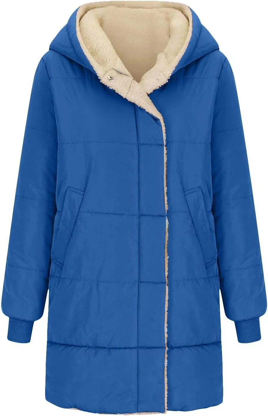 Womens Hooded Long Quilted Coat Maxi Length Long Sleeve Puffer Jacket Warm Padded Coat Thick Winter Outerwear 2024