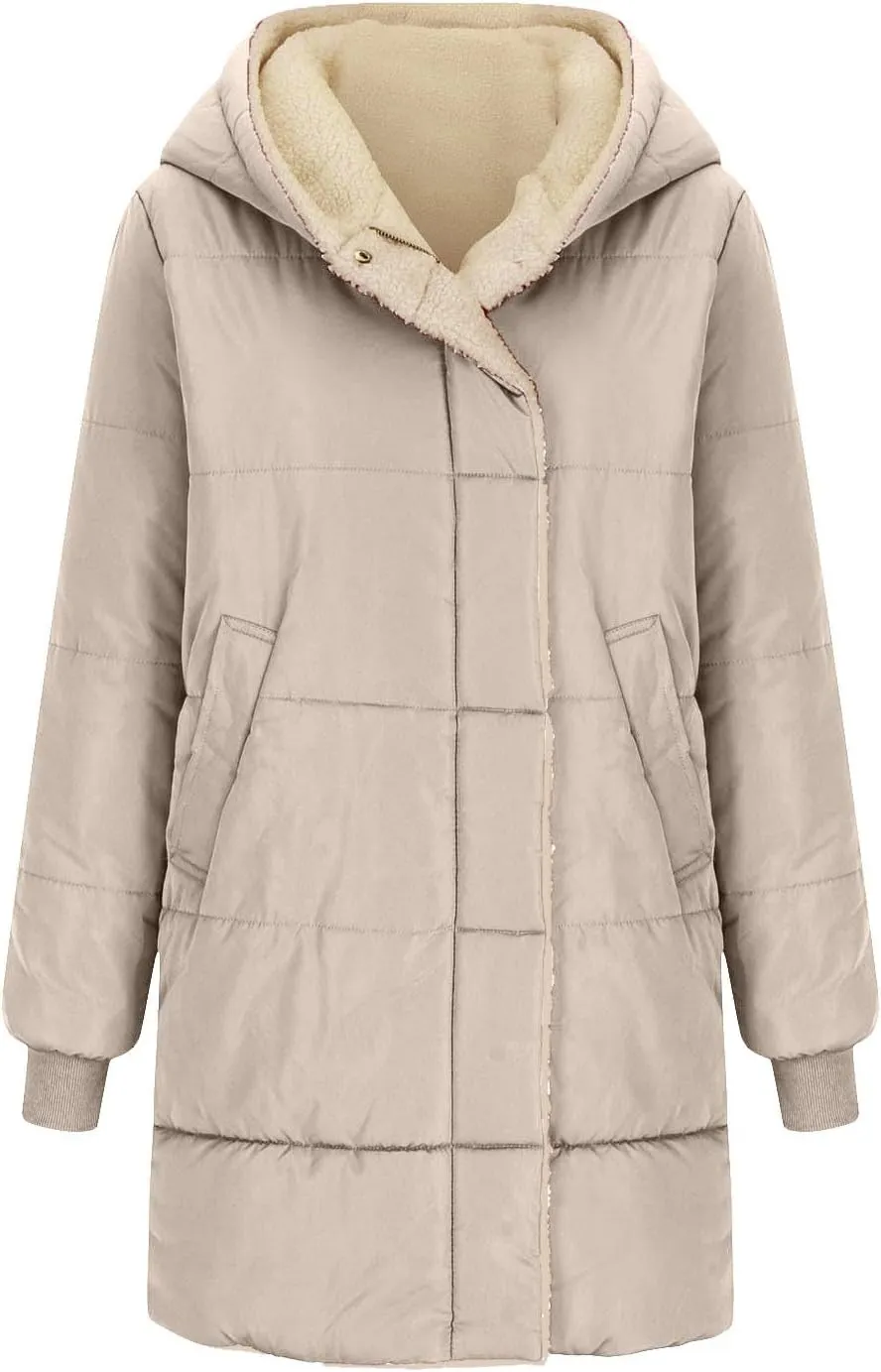 Womens Hooded Long Quilted Coat Maxi Length Long Sleeve Puffer Jacket Warm Padded Coat Thick Winter Outerwear 2024