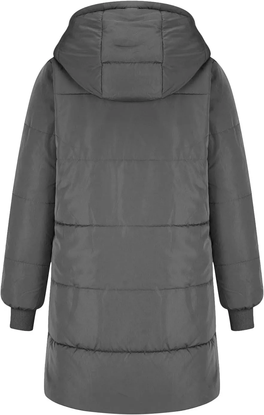 Womens Hooded Long Quilted Coat Maxi Length Long Sleeve Puffer Jacket Warm Padded Coat Thick Winter Outerwear 2024