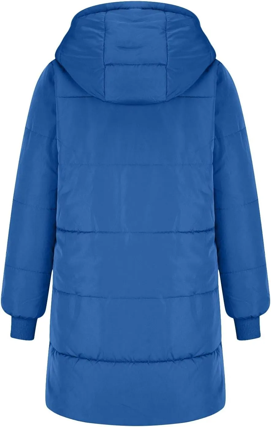 Womens Hooded Long Quilted Coat Maxi Length Long Sleeve Puffer Jacket Warm Padded Coat Thick Winter Outerwear 2024