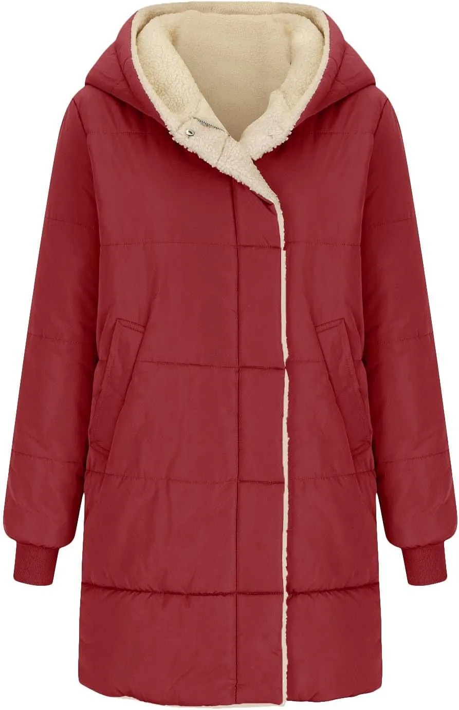 Womens Hooded Long Quilted Coat Maxi Length Long Sleeve Puffer Jacket Warm Padded Coat Thick Winter Outerwear 2024
