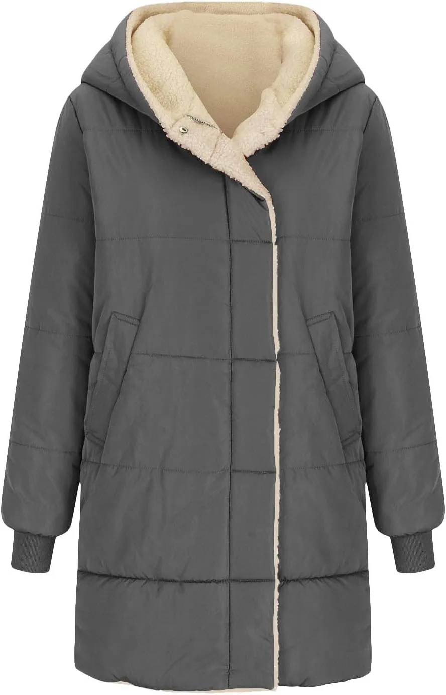 Womens Hooded Long Quilted Coat Maxi Length Long Sleeve Puffer Jacket Warm Padded Coat Thick Winter Outerwear 2024