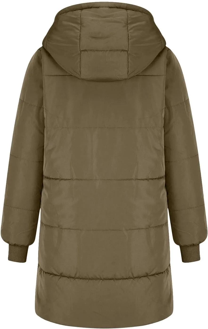 Womens Hooded Long Quilted Coat Maxi Length Long Sleeve Puffer Jacket Warm Padded Coat Thick Winter Outerwear 2024
