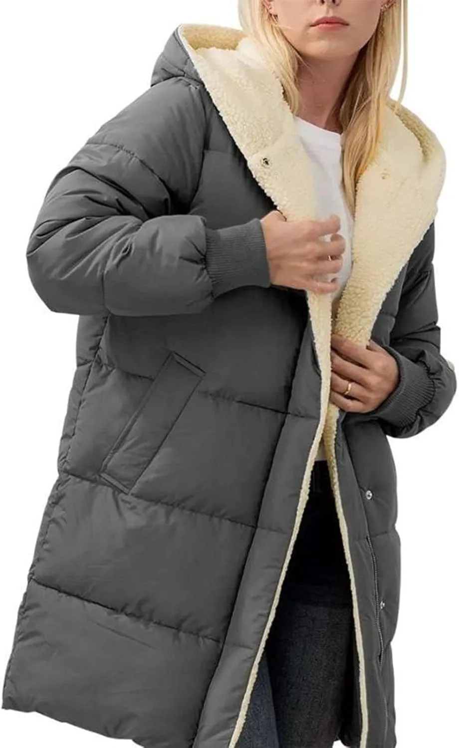 Womens Hooded Long Quilted Coat Maxi Length Long Sleeve Puffer Jacket Warm Padded Coat Thick Winter Outerwear 2024