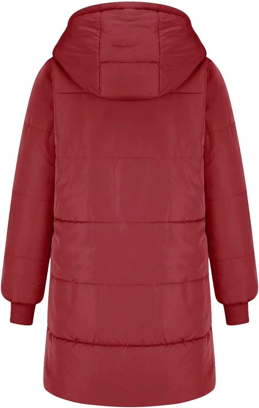 Womens Hooded Long Quilted Coat Maxi Length Long Sleeve Puffer Jacket Warm Padded Coat Thick Winter Outerwear 2024