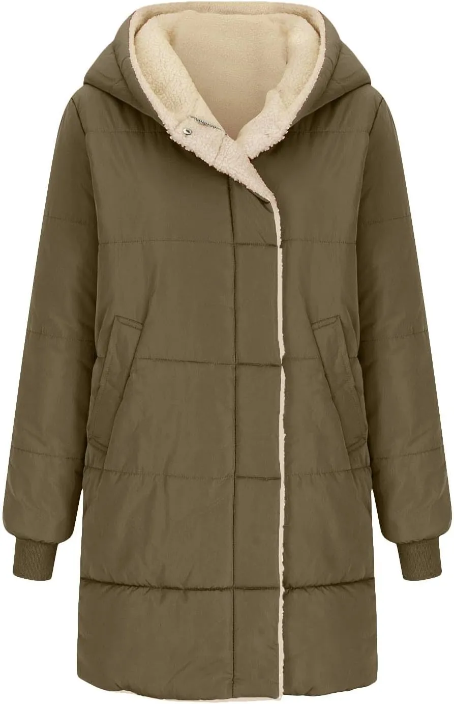 Womens Hooded Long Quilted Coat Maxi Length Long Sleeve Puffer Jacket Warm Padded Coat Thick Winter Outerwear 2024