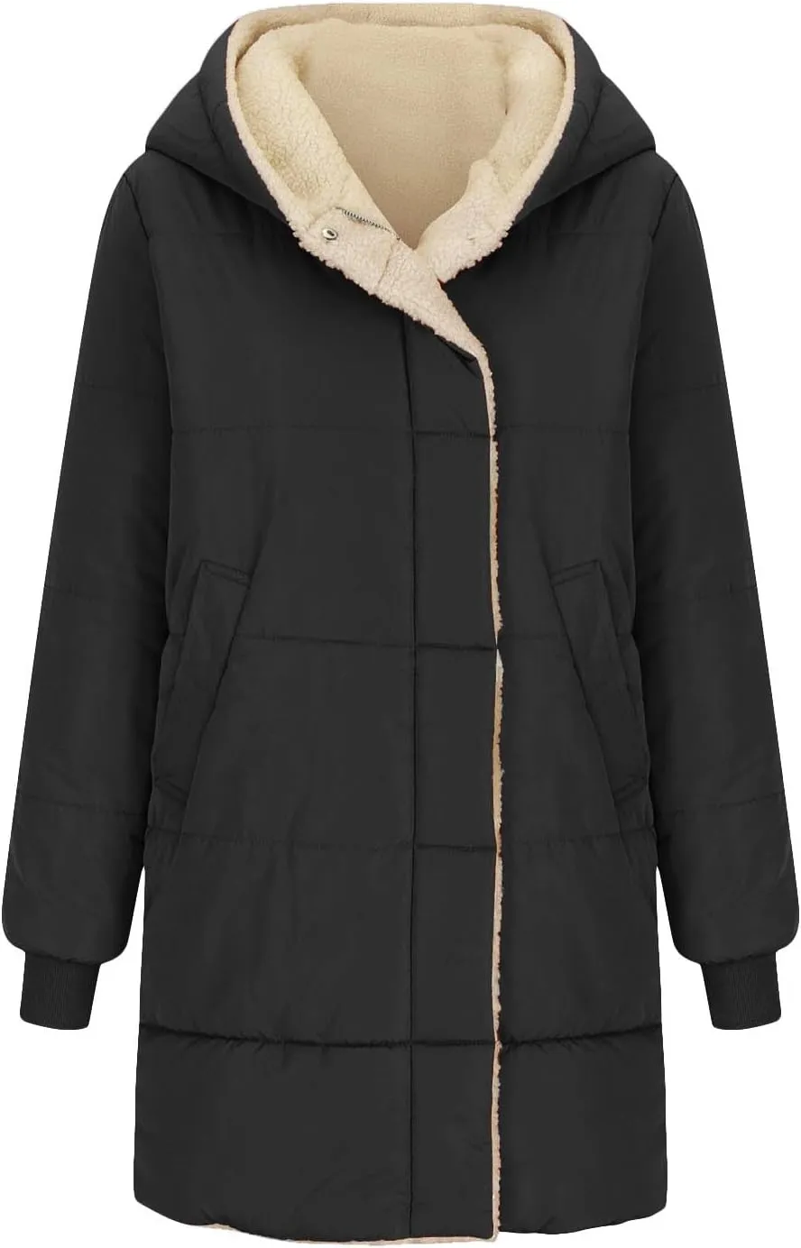 Womens Hooded Long Quilted Coat Maxi Length Long Sleeve Puffer Jacket Warm Padded Coat Thick Winter Outerwear 2024