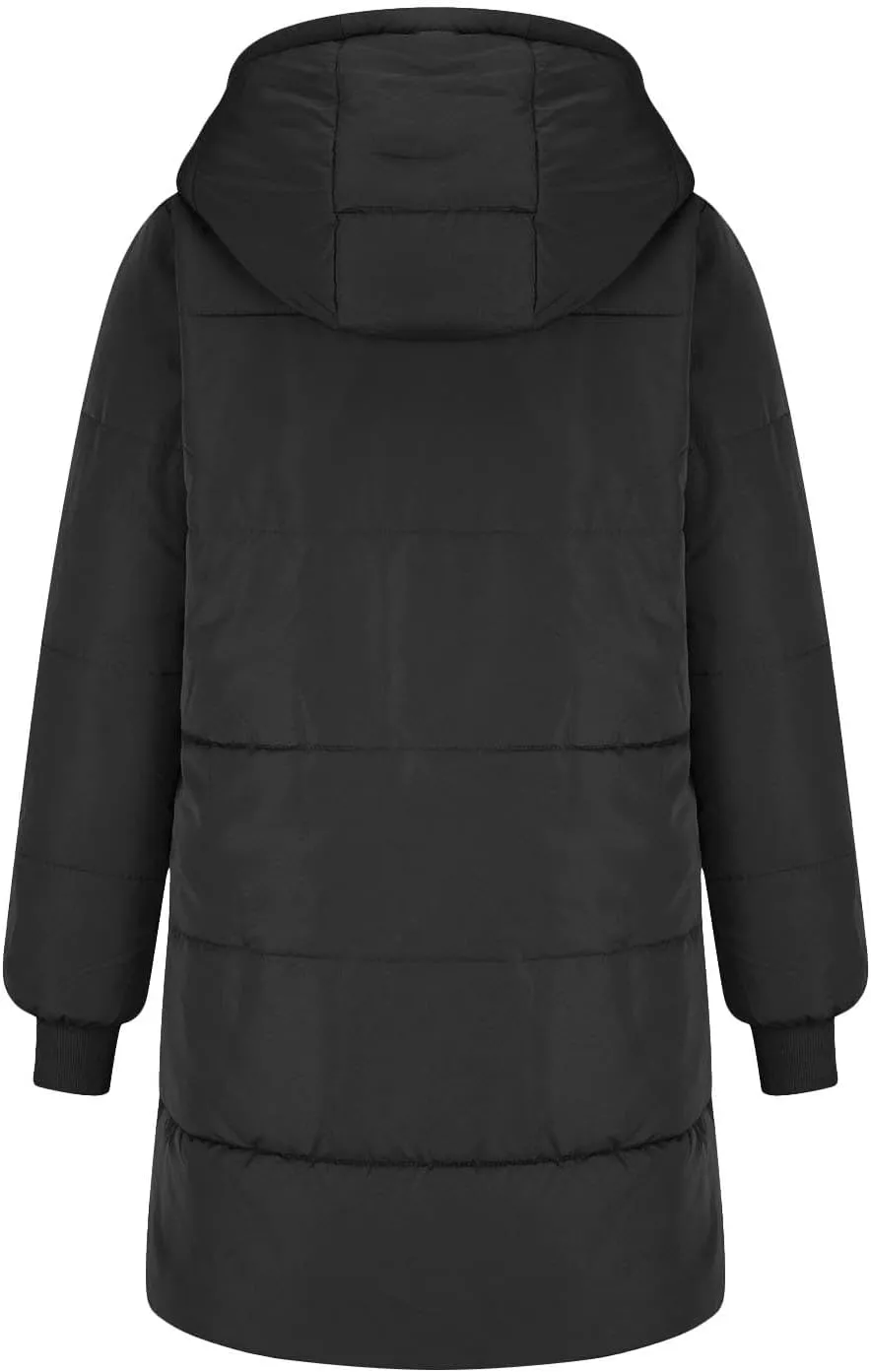 Womens Hooded Long Quilted Coat Maxi Length Long Sleeve Puffer Jacket Warm Padded Coat Thick Winter Outerwear 2024