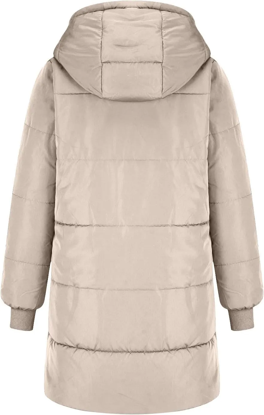 Womens Hooded Long Quilted Coat Maxi Length Long Sleeve Puffer Jacket Warm Padded Coat Thick Winter Outerwear 2024