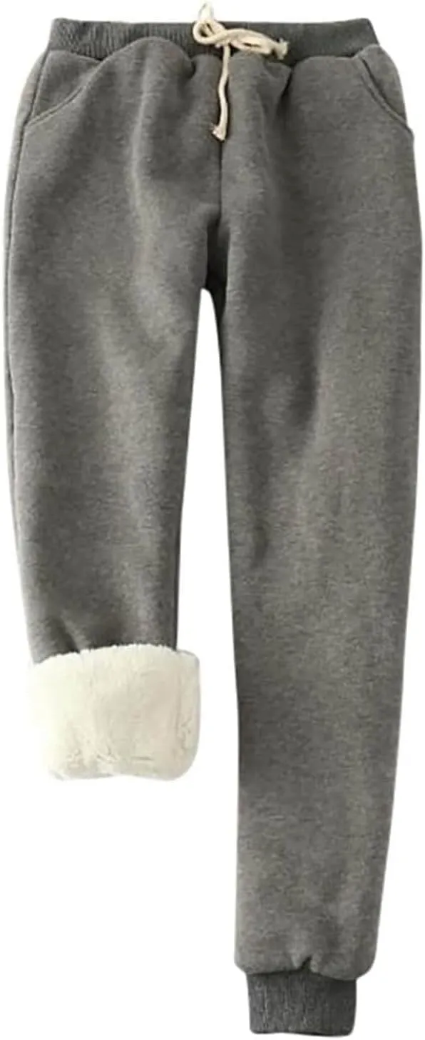 Womens Sherpa Fleece Lined Sweatpants Winter Warm Jogger Sweat Pants Athletic Thicken Thermal Drawstring Pants with Pocket