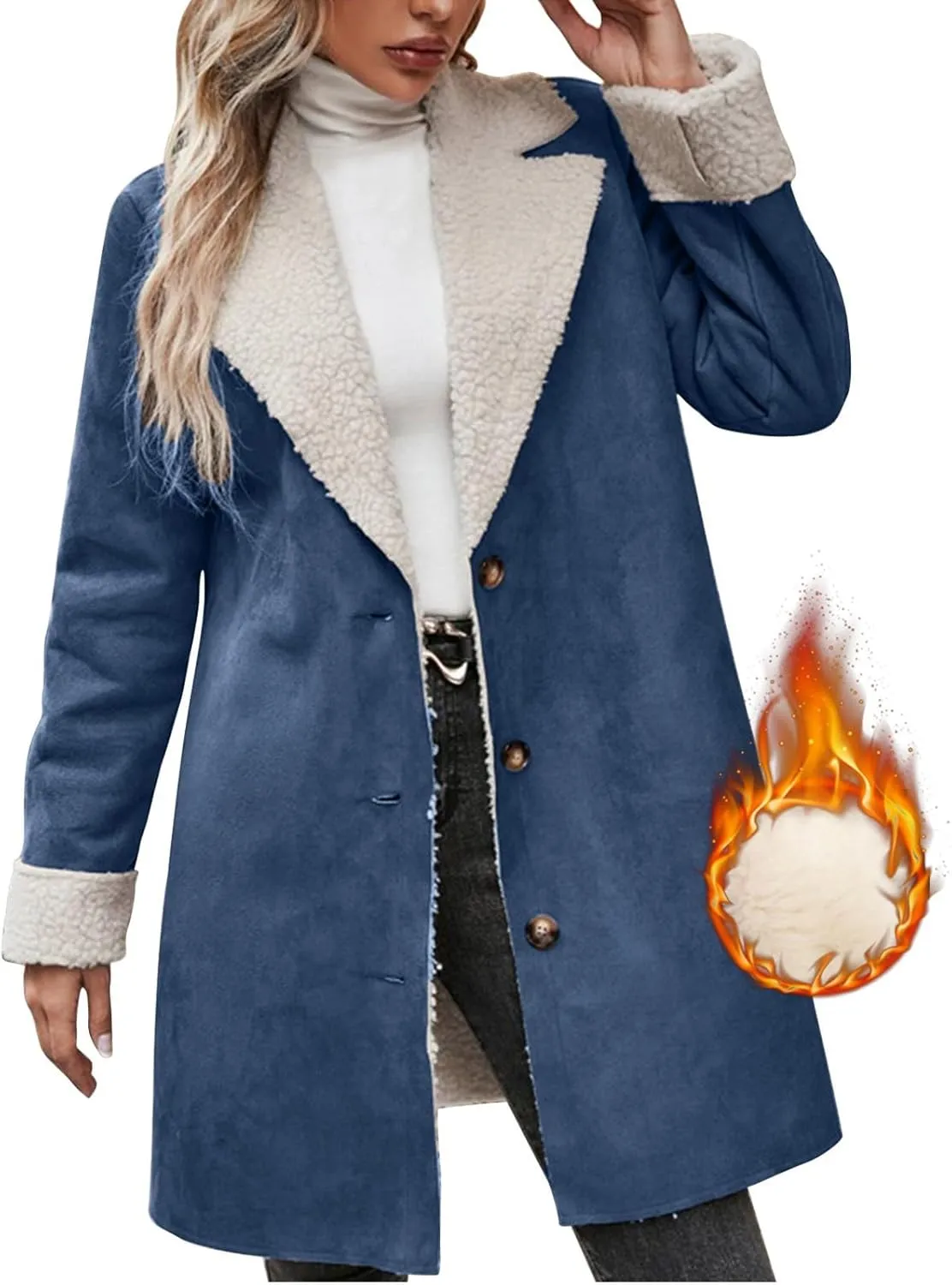 Womens Suede Jacket Warm Fleece Teddy Fuzzy Wool Biker Fur Jackets Coats Loose Sherpa Outerwear Cardigan