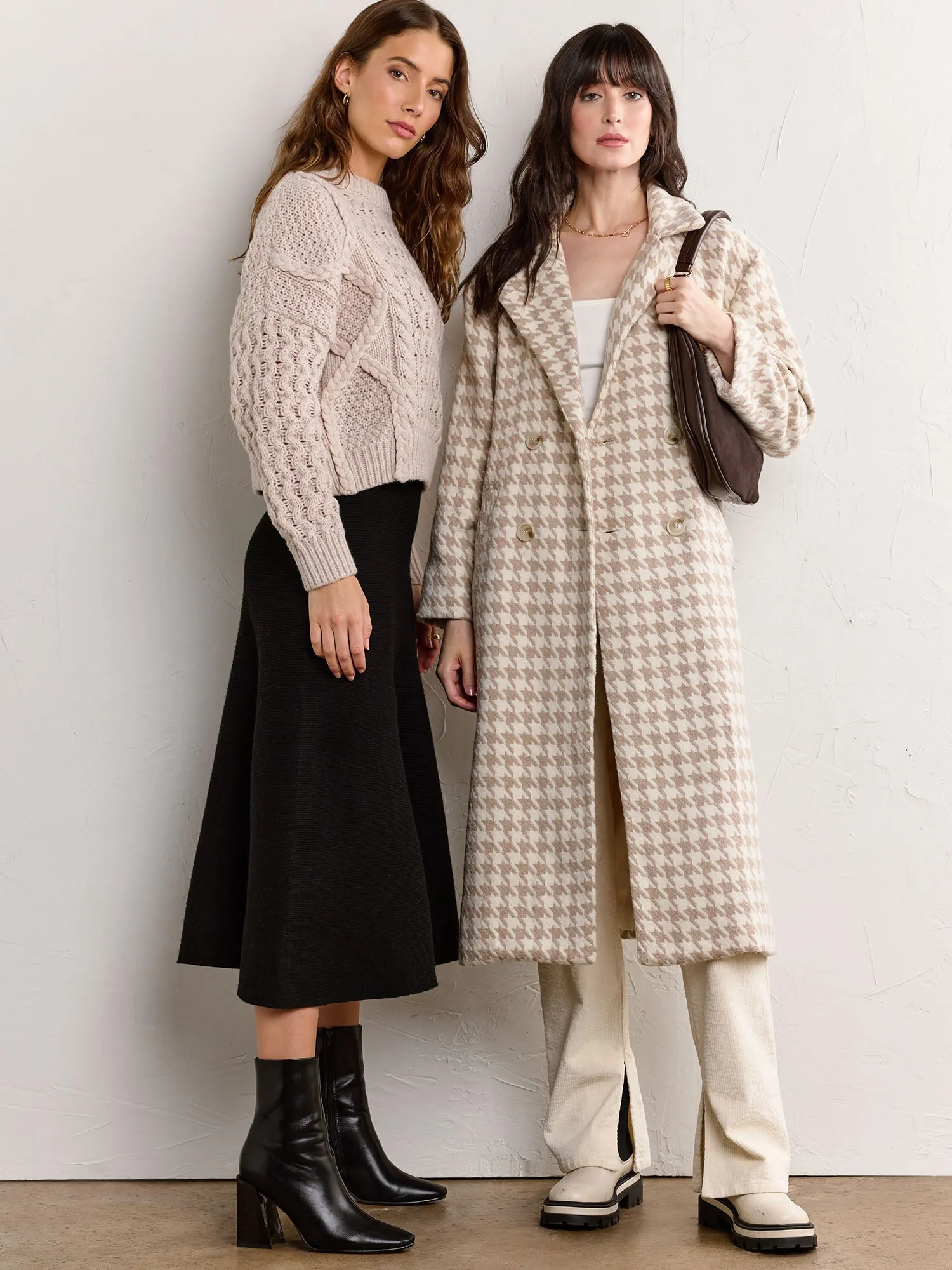 Wool Blend Houndstooth Duster Coat - Fore Collection
