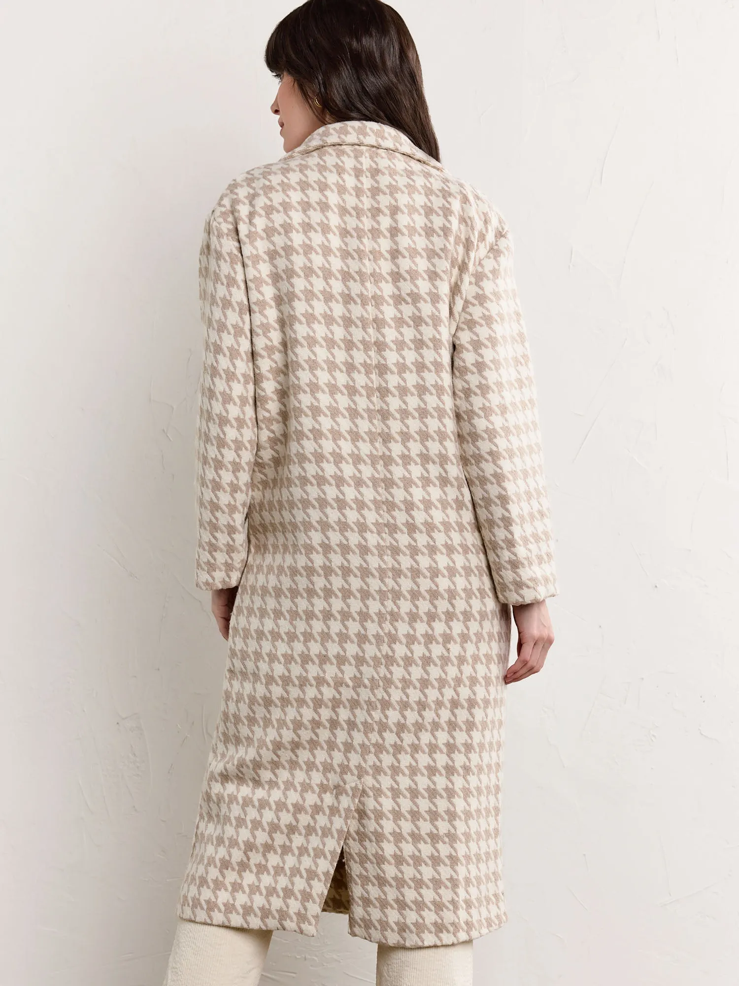 Wool Blend Houndstooth Duster Coat - Fore Collection