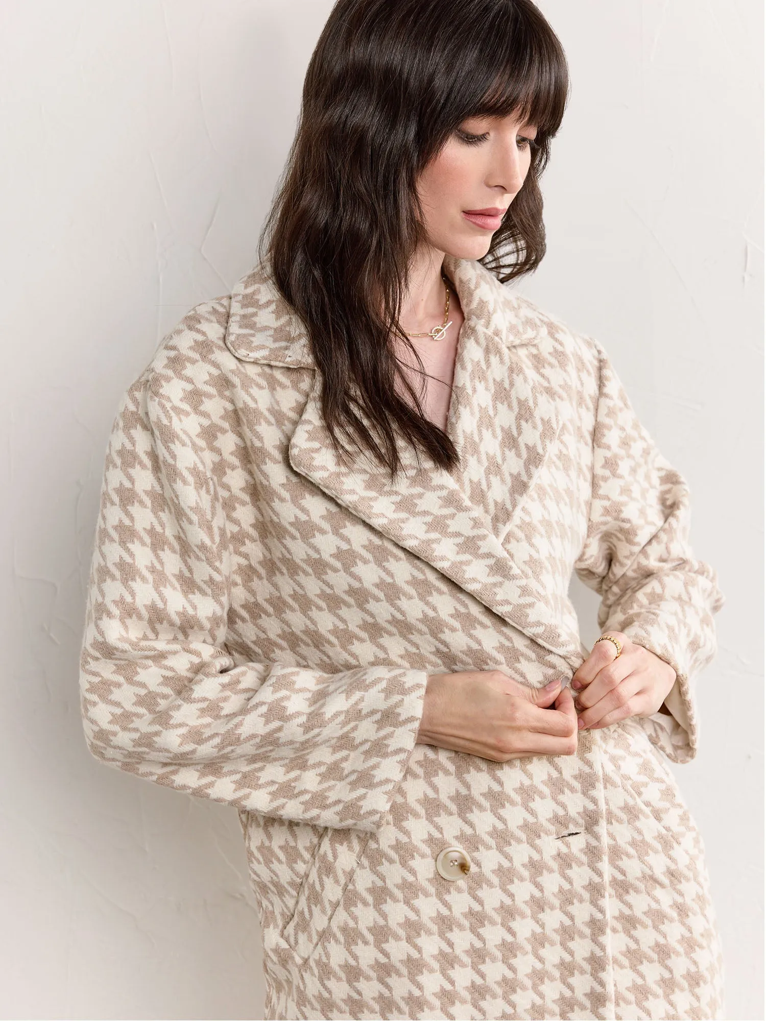 Wool Blend Houndstooth Duster Coat - Fore Collection