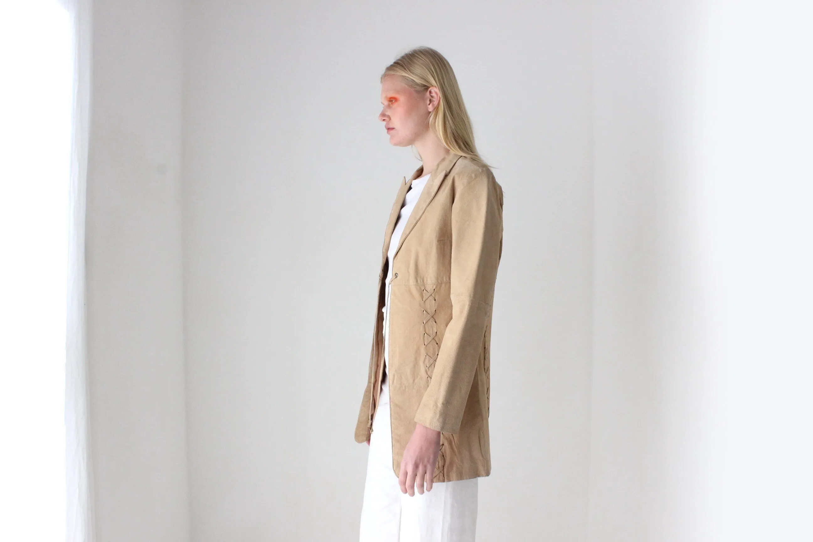 Y2K Britney Vibe Caramel Suede Coat w/ Cowgirl Lace Up