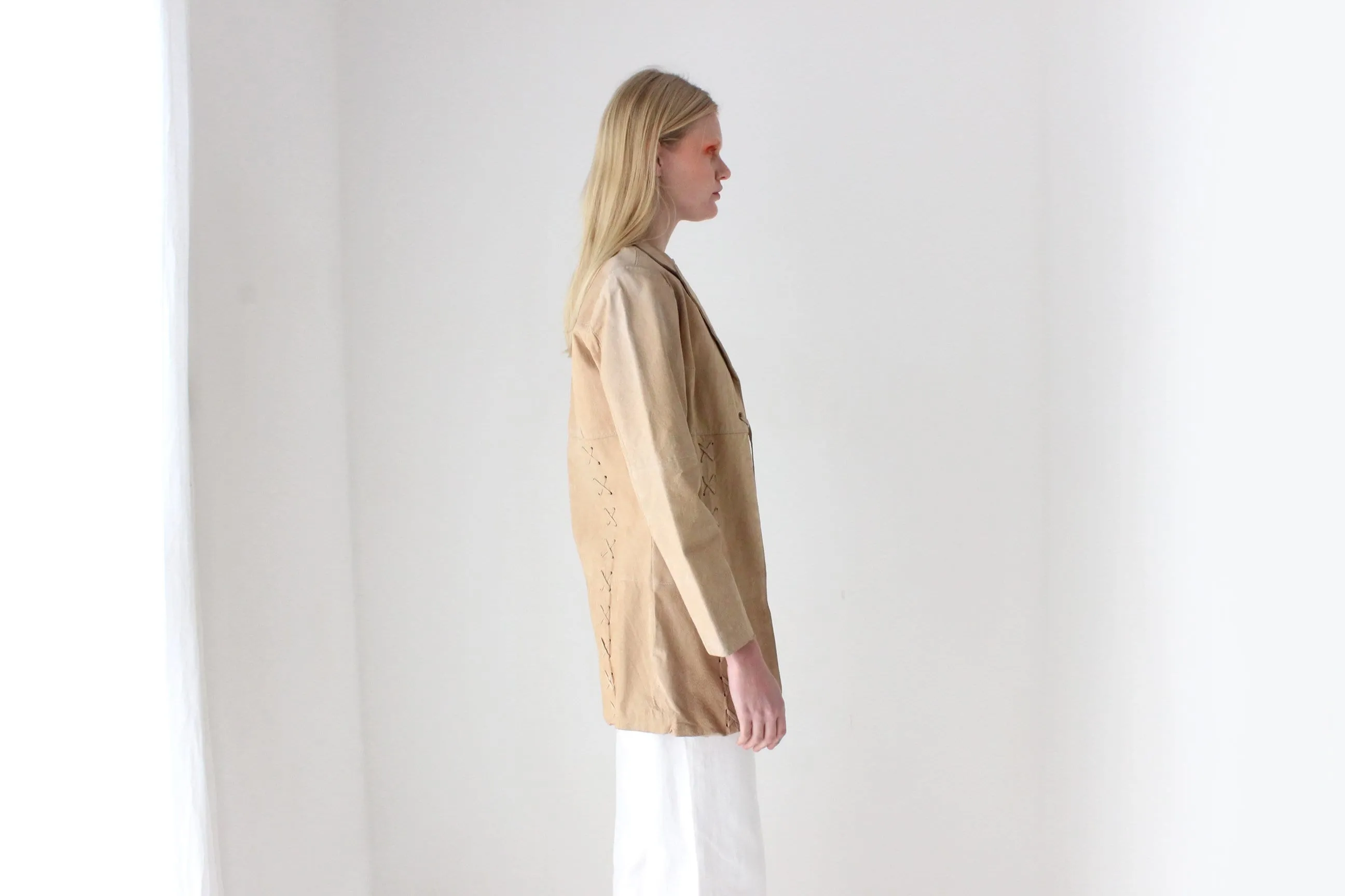 Y2K Britney Vibe Caramel Suede Coat w/ Cowgirl Lace Up