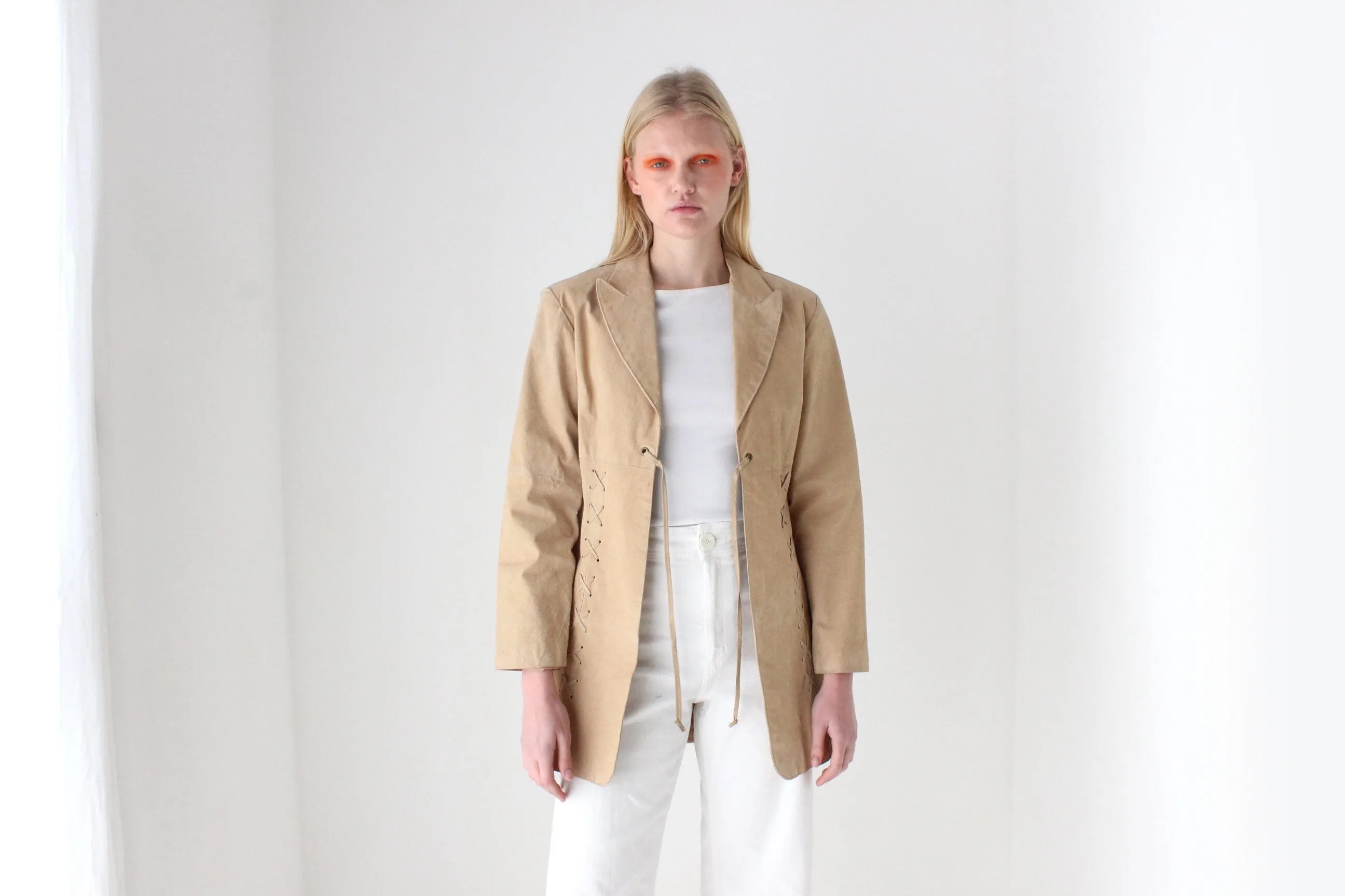 Y2K Britney Vibe Caramel Suede Coat w/ Cowgirl Lace Up