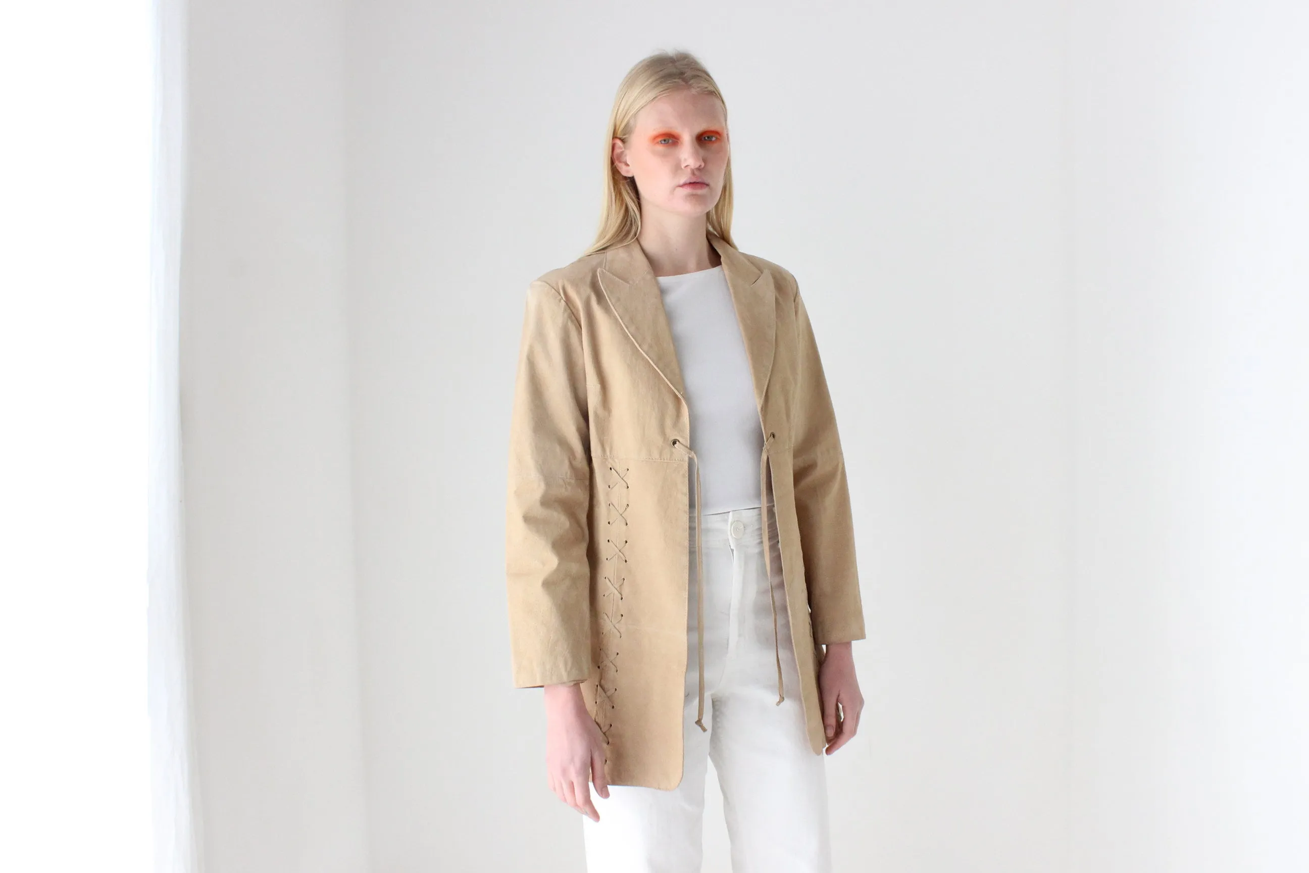 Y2K Britney Vibe Caramel Suede Coat w/ Cowgirl Lace Up