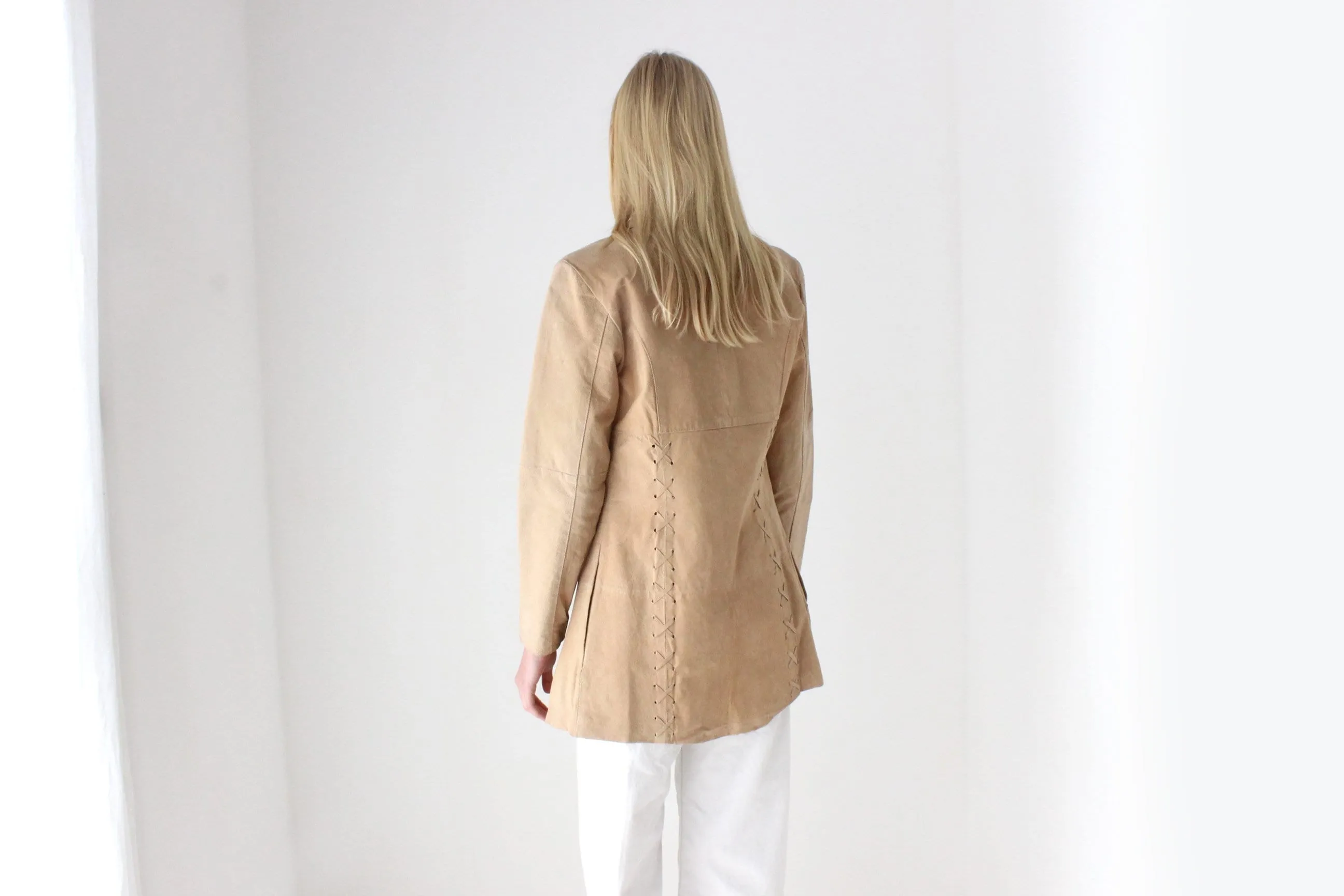 Y2K Britney Vibe Caramel Suede Coat w/ Cowgirl Lace Up