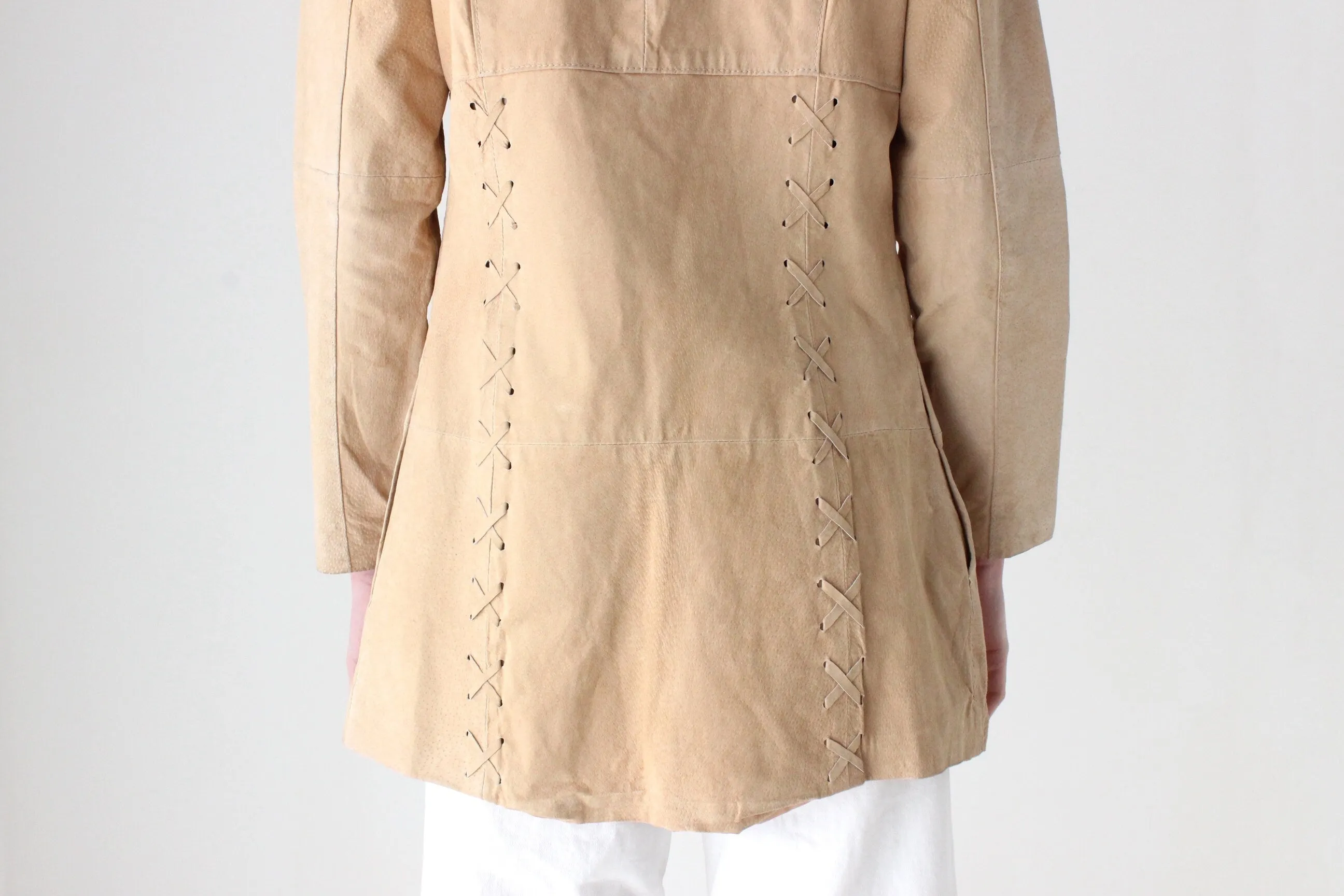 Y2K Britney Vibe Caramel Suede Coat w/ Cowgirl Lace Up