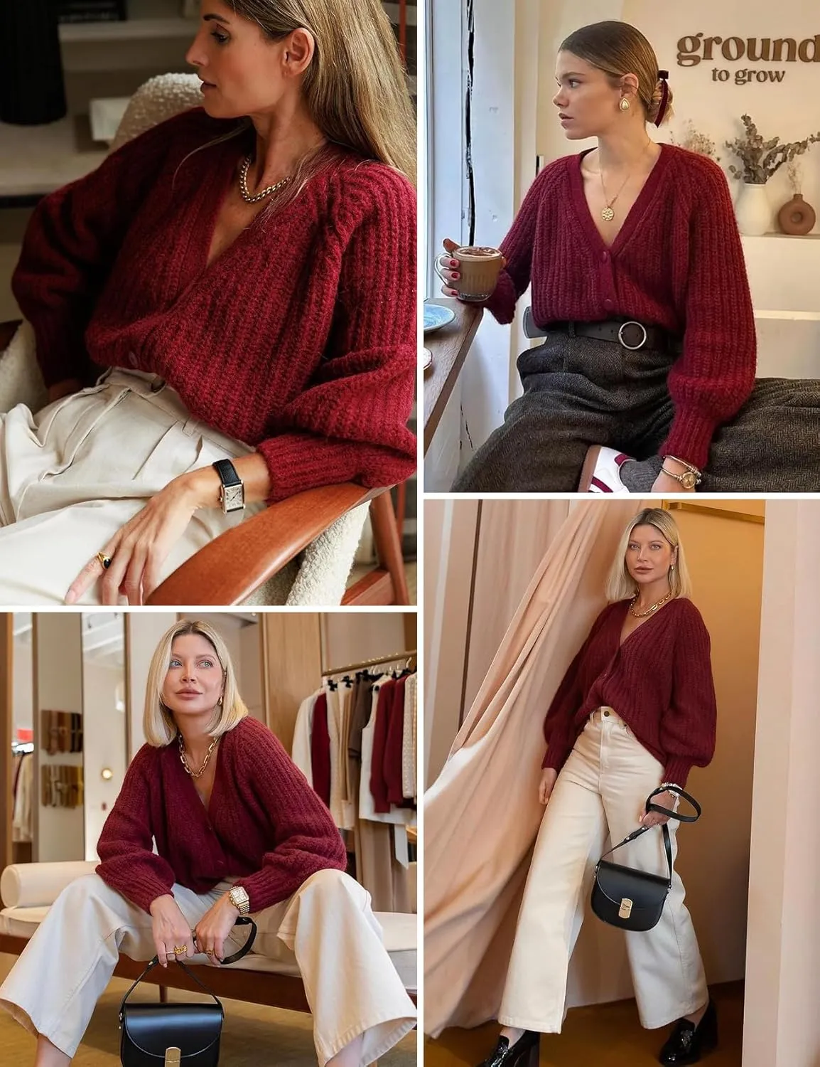 Yimoon Womens Cardigan Sweater Button Down Long Sleeve Chunky Knit Sweater Top V Neck Fall Open Front Loose Cardigan