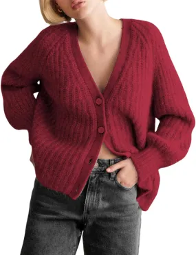 Yimoon Womens Cardigan Sweater Button Down Long Sleeve Chunky Knit Sweater Top V Neck Fall Open Front Loose Cardigan