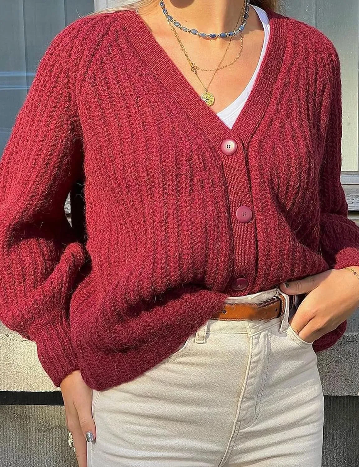 Yimoon Womens Cardigan Sweater Button Down Long Sleeve Chunky Knit Sweater Top V Neck Fall Open Front Loose Cardigan