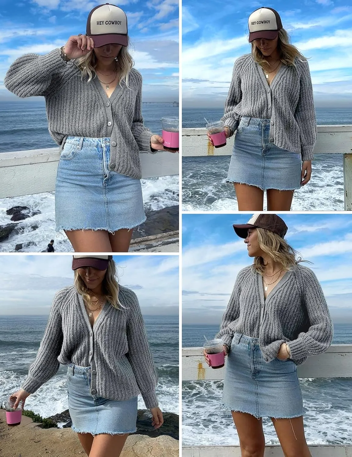 Yimoon Womens Cardigan Sweater Button Down Long Sleeve Chunky Knit Sweater Top V Neck Fall Open Front Loose Cardigan