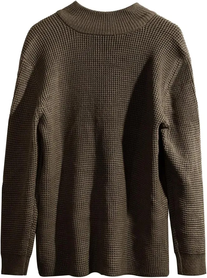 yoeasy Men Stand Collar Chunky Button Down Cardigan Sweater Long Sleeve Slim Fit Ribbed Knitted Sweater with Pockets