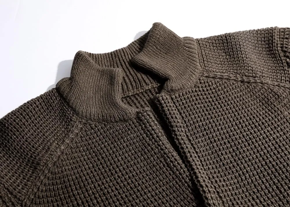 yoeasy Men Stand Collar Chunky Button Down Cardigan Sweater Long Sleeve Slim Fit Ribbed Knitted Sweater with Pockets